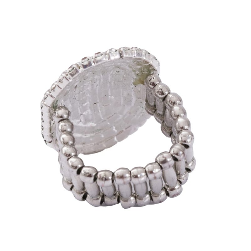 Aoxmas Women Adorable Crystal Rhinestones Oval Design Stretch Fashion Ring Shinning Silver Plated - Image 4